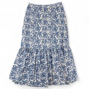 🌿 The Territory Ahead Blue Floral Cotton Trumpet Midi Skirt | Size 10 🌿